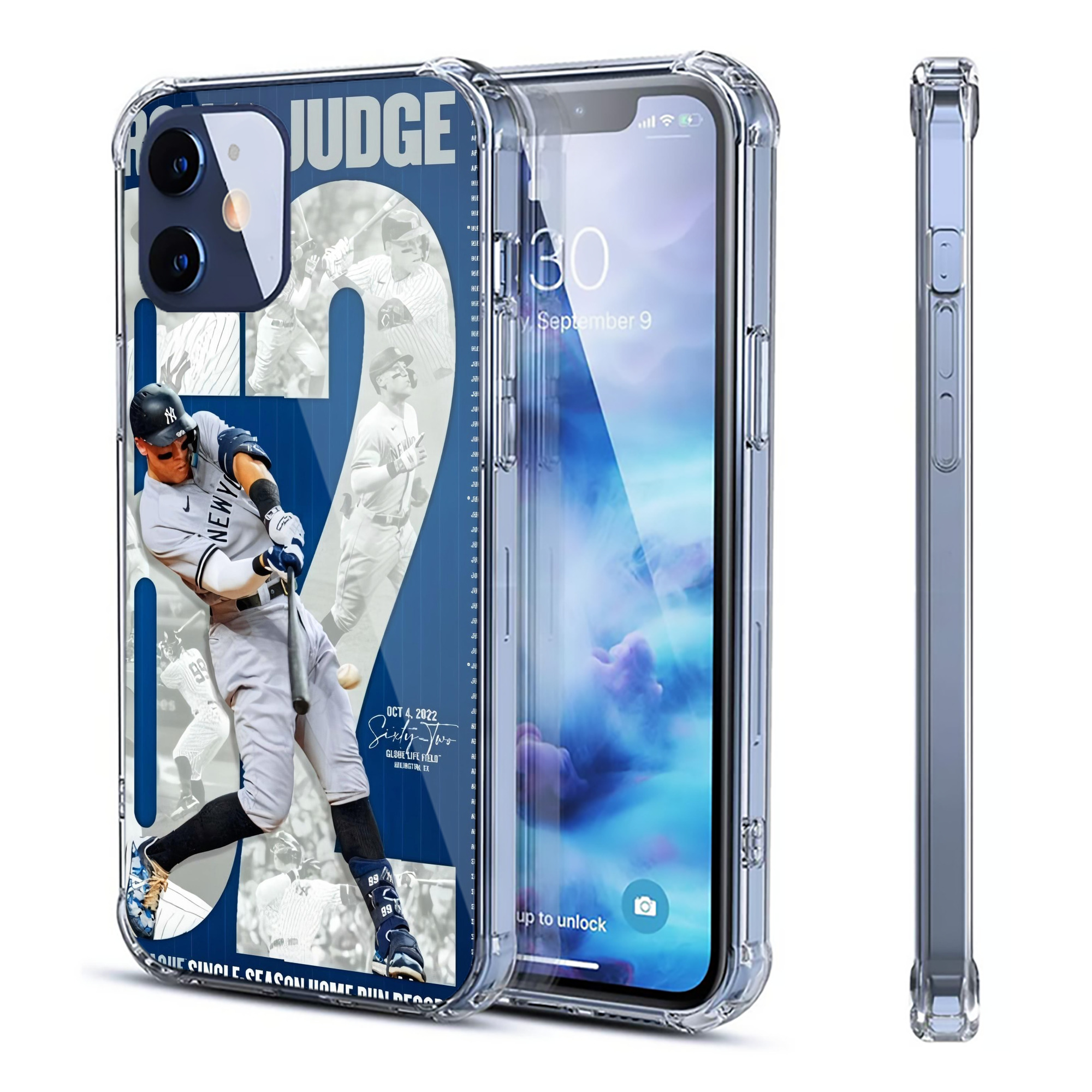 Aaron Judge AL Single Season 62  Home Run Record Clear IPhone 12 Case – Soft TPU With UV Print – Enhanced Drop Protection, Precise Fit, Anti-Fingerprint, Customizable Design, Scratch-Resistant, Yellow-Resistant